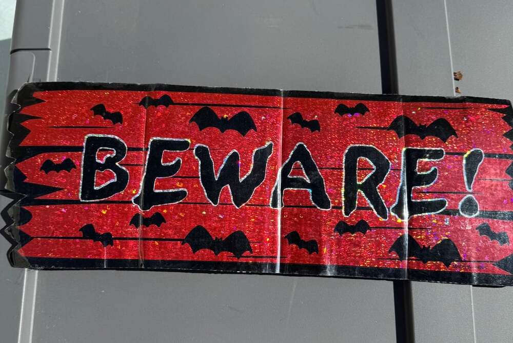 Halloween Beware Red Glitter Sign With Bats